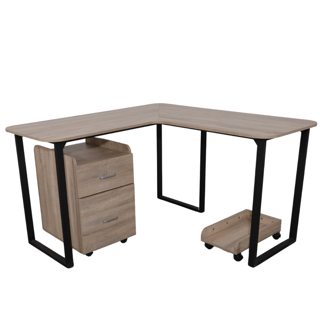 OXFORD L-Shape Office Table with CPU Tray and Mobile Cabinet Furnigo