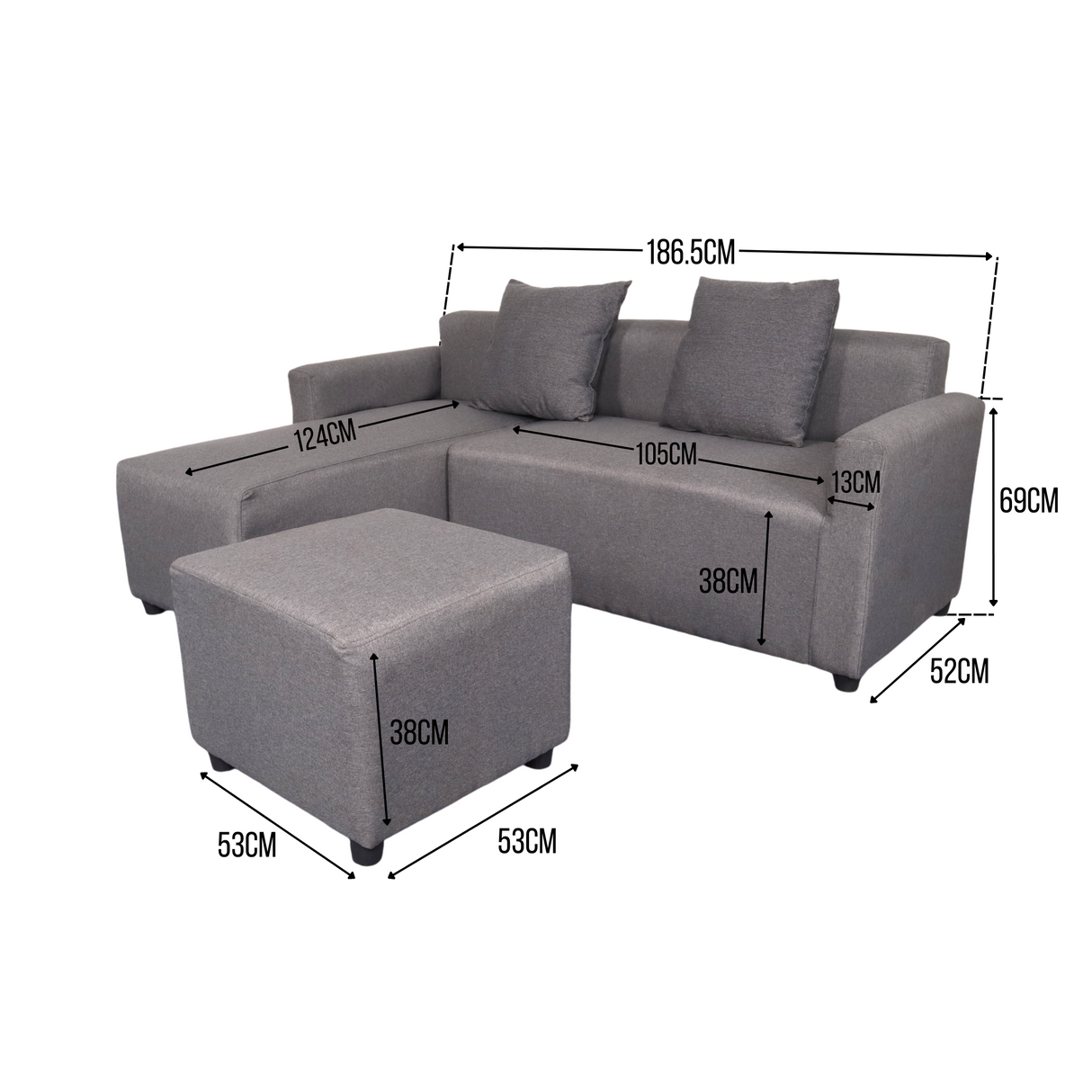HARVEY L-Shape Fabric Sofa with Ottoman Affordahome
