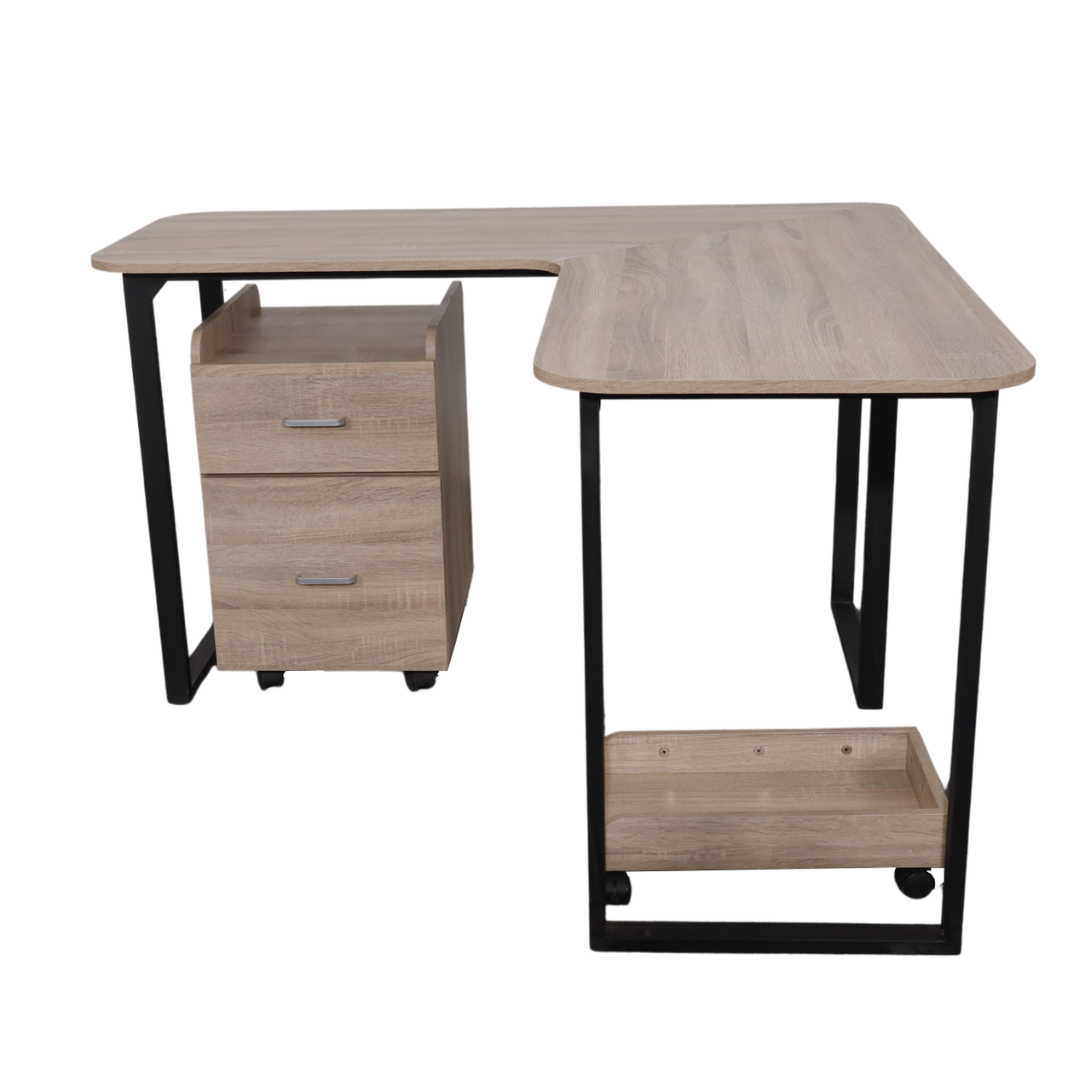 OXFORD L-Shape Office Table with CPU Tray and Mobile Cabinet Furnigo