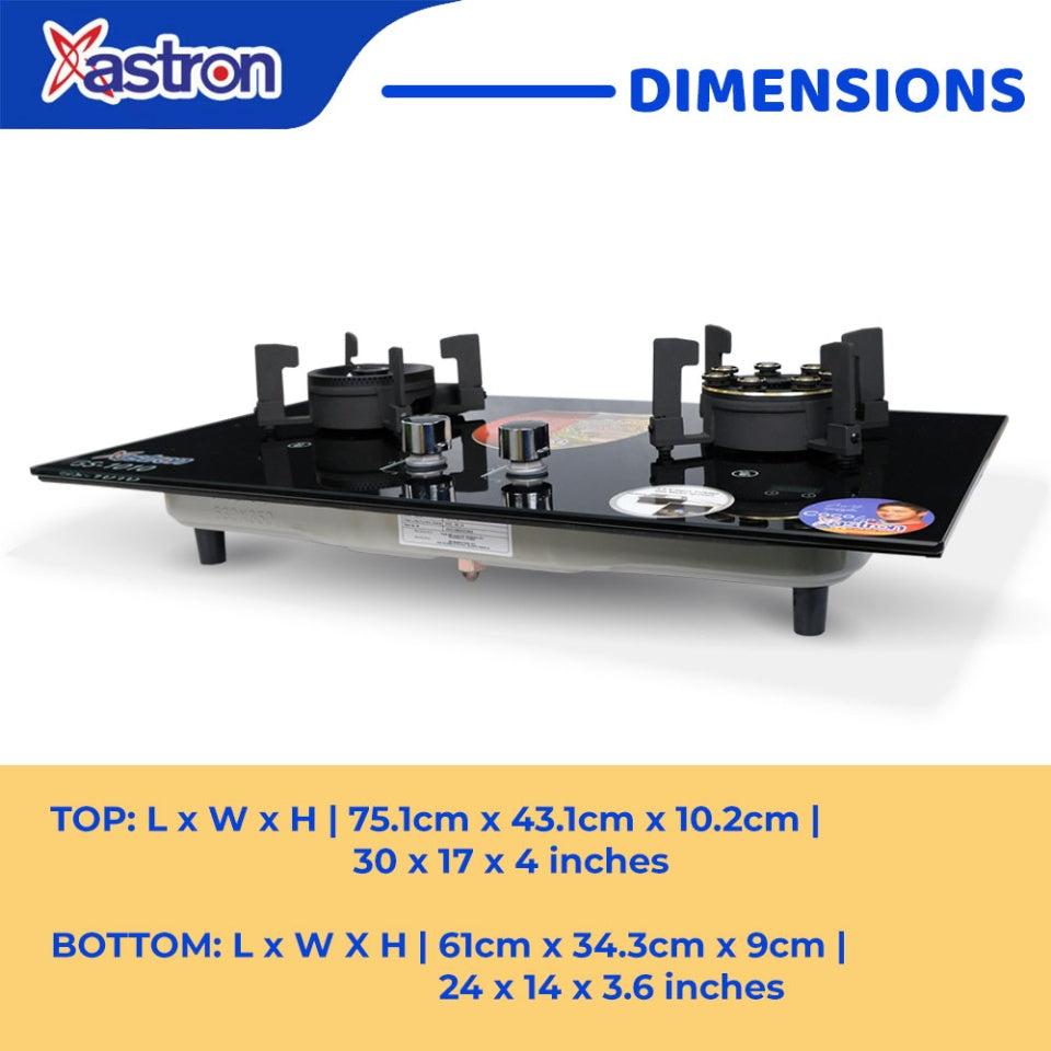 ASTRON GS-1010 Built-in Double Burner Gas Stove with Hob and Tempered Glass Top Astron