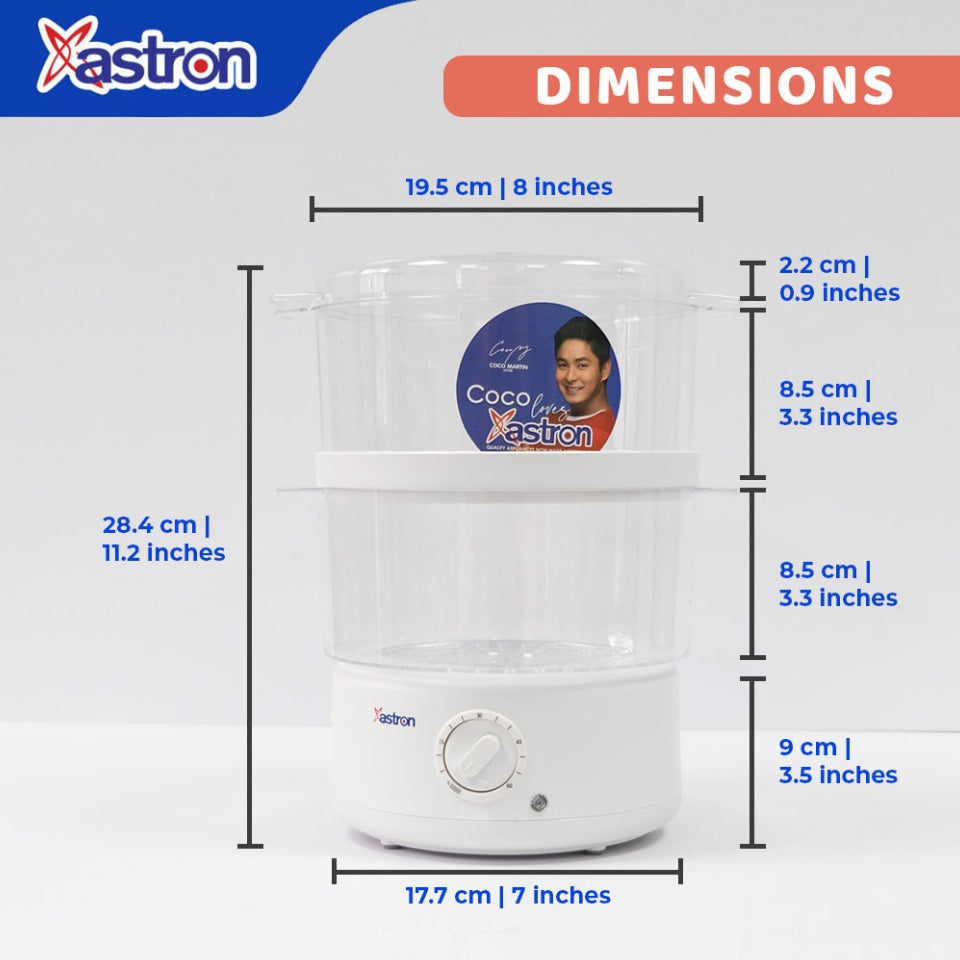 ASTRON FS-48 2-Layer Electric Food Steamer 400W 4.8L (White) Astron