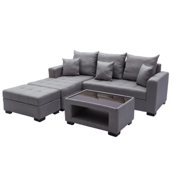 Angelo L-shape Fabric Sofa Set with Ottoman and Glass Top Table Luxe-Life PH