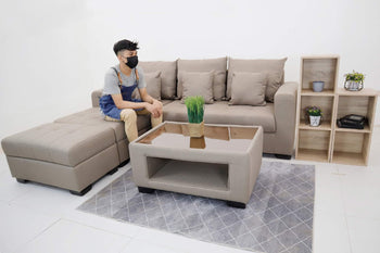 ANGELO Fabric Sofa Set with Ottoman and Glass Top Table Furnigo