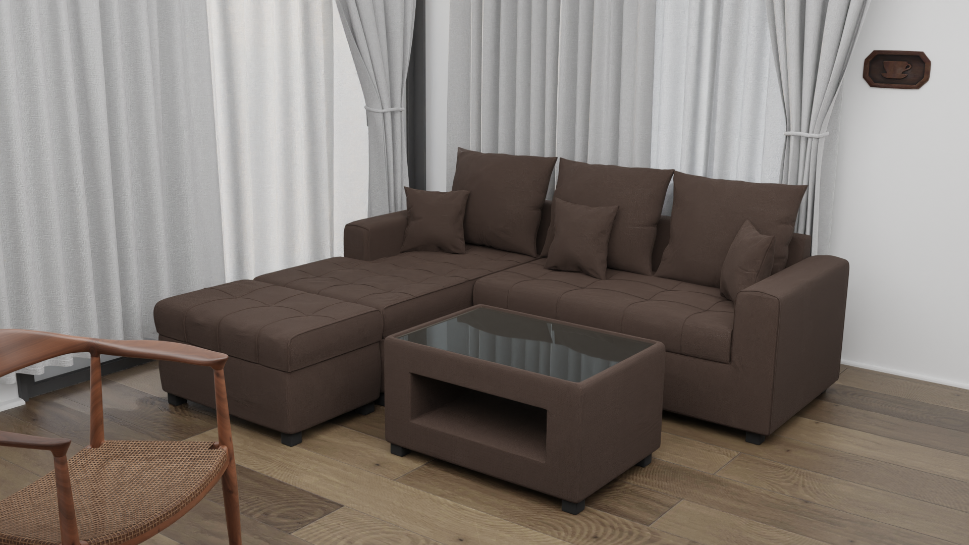 ANGELO Fabric Sofa Set with Ottoman and Glass Top Table AF Home