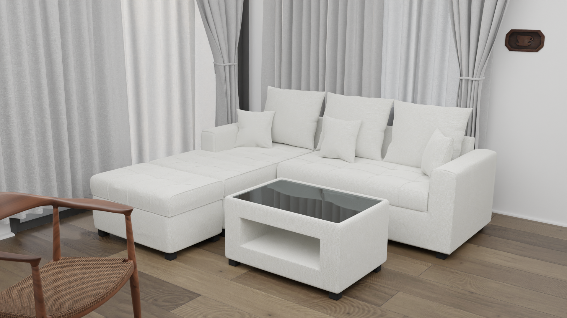 ANGELO Fabric Sofa Set with Ottoman and Glass Top Table AF Home