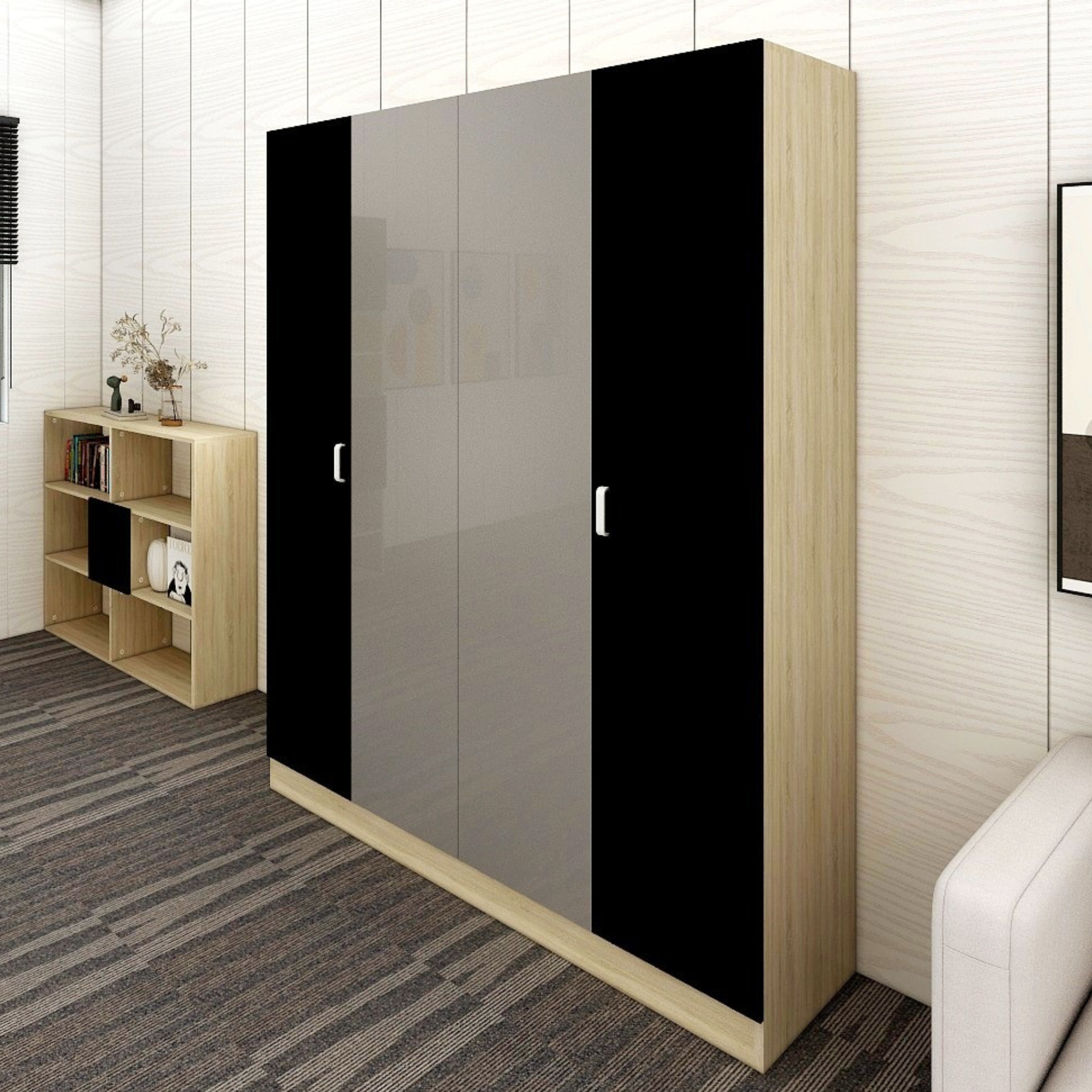 CARLTON Wardrobe 4 Door with 2 mirrors AF Home
