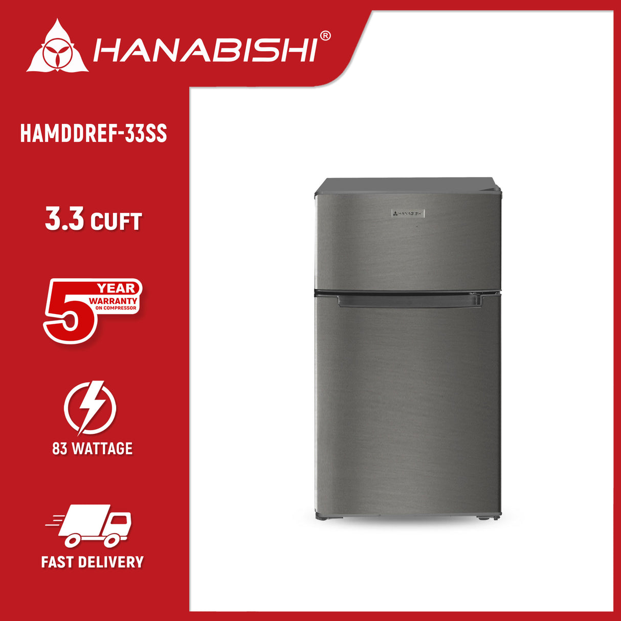 HANABISHI HAMDDREF-33S 3.3 cu.ft. Double Door Refrigerator Hanabishi