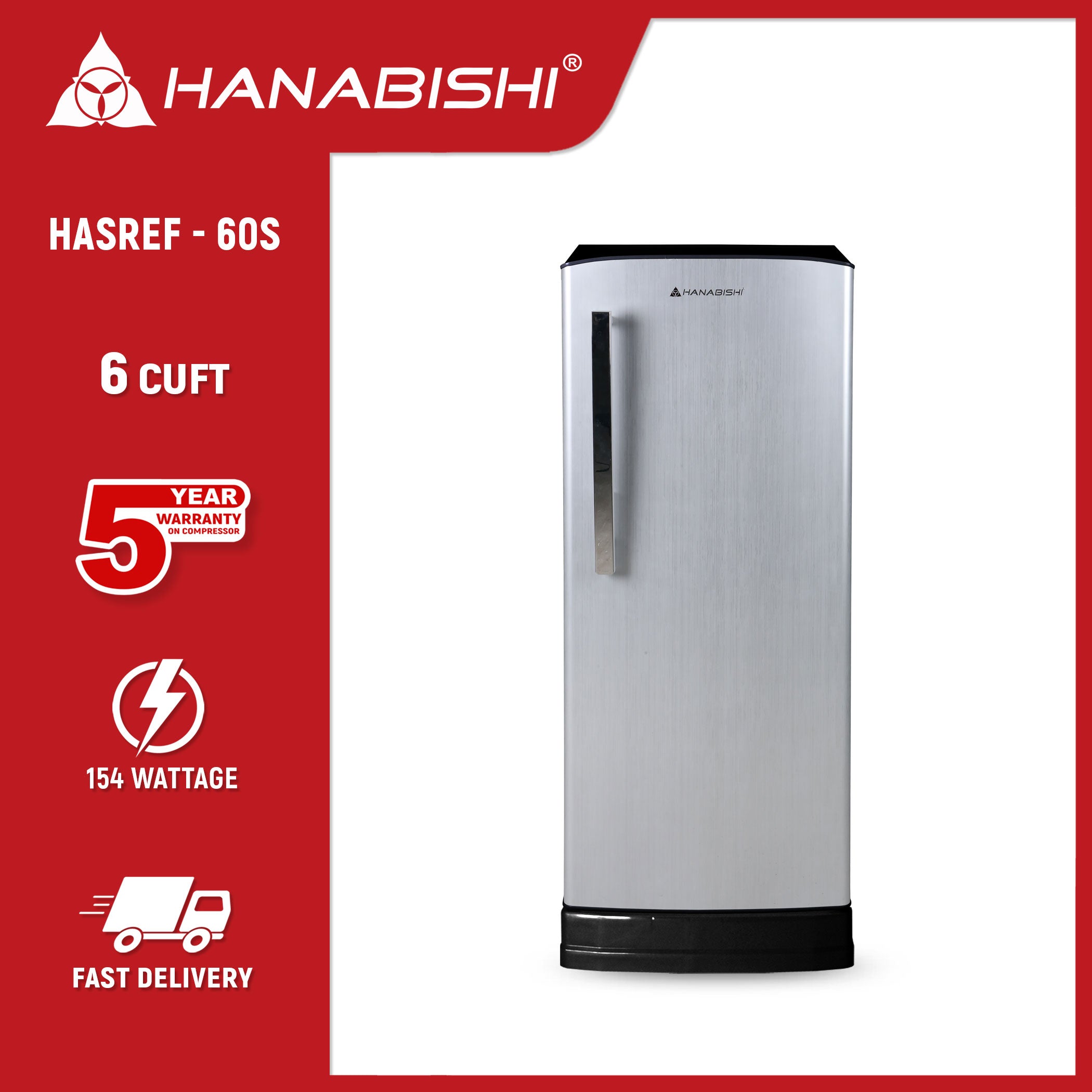 HANABISHI 6.0 cu.ft. Single Door Refrigerator HASREF-60S Hanabishi