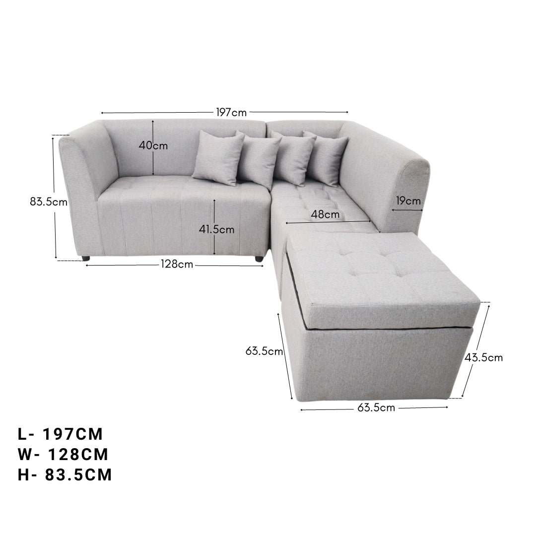 RONNA L-Shape Fabric Sofa w/ Storage Ottoman Affordahome