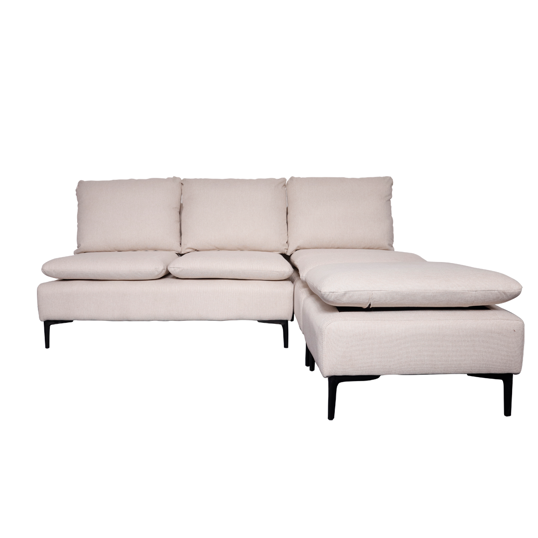 AMBERTON Armless 2-1 L-Shape Fabric Sofa with Ottoman Furnigo