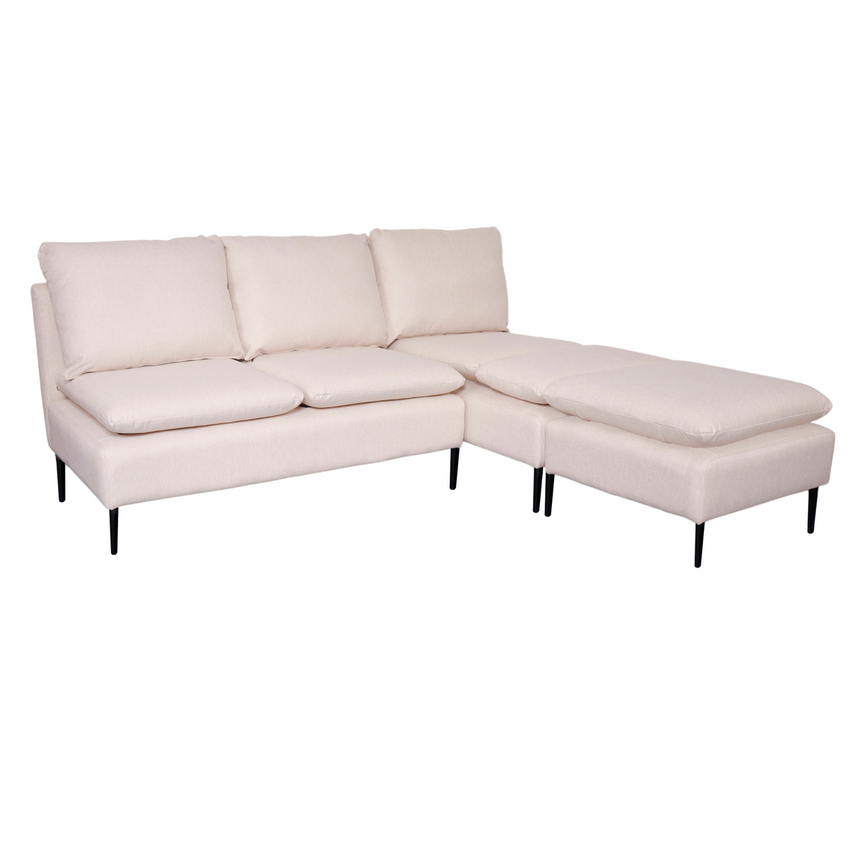AMBERTON Armless 2-1 L-Shape Fabric Sofa with Ottoman Furnigo