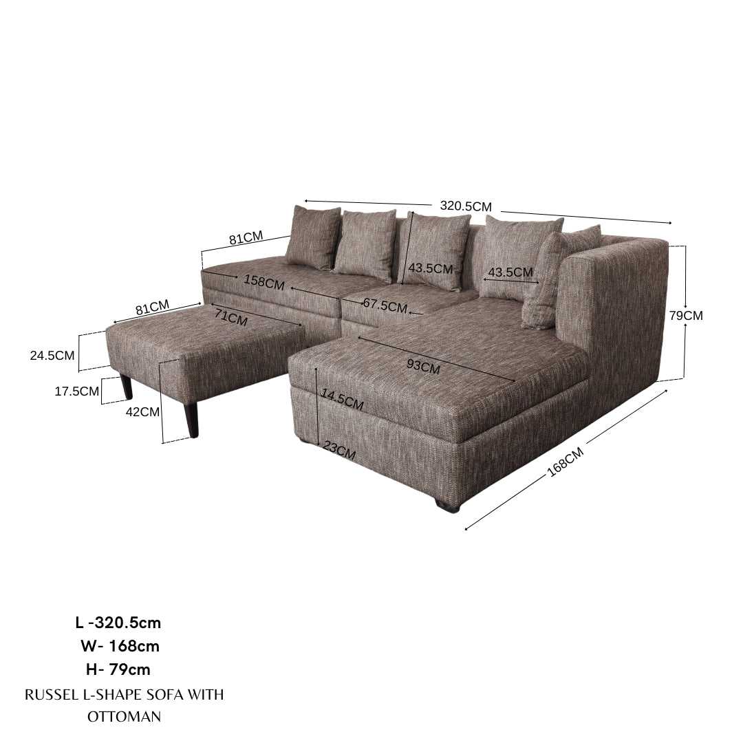 RUSSEL L-Shape Fabric Sofa w/ Ottoman AF Home