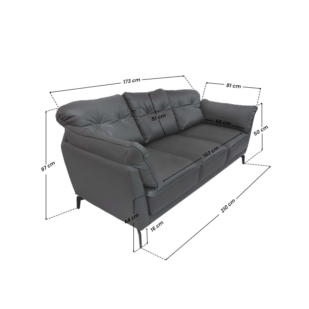 WILLY 3-Seater Leather Sofa AF Home