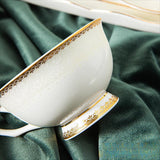 CUPURA Riva - CCS24 Luxury Bone China Tea Cup Set with Saucer Spoon and Strainer Floral Design Light Luxury European Style Gift Box Set Bohemian Powder Blue Classical Blue Rose Angel