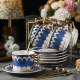 CUPURA Garo - CCS37 Luxury Bone China Tea Cup Set with Saucer Spoon and Strainer Floral Design Light Luxury European Style Gift Box Set Bohemian Powder Blue Classical Blue Rose Angel