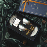 CUPURA Niro - CCS20 Luxury Bone China Tea Cup Set with Saucer Spoon and Strainer Floral Design Light Luxury European Style Gift Box Set Bohemian Powder Blue Classical Blue Rose Angel