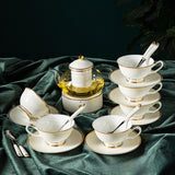 CUPURA Riva - CCS24 Luxury Bone China Tea Cup Set with Saucer Spoon and Strainer Floral Design Light Luxury European Style Gift Box Set Bohemian Powder Blue Classical Blue Rose Angel