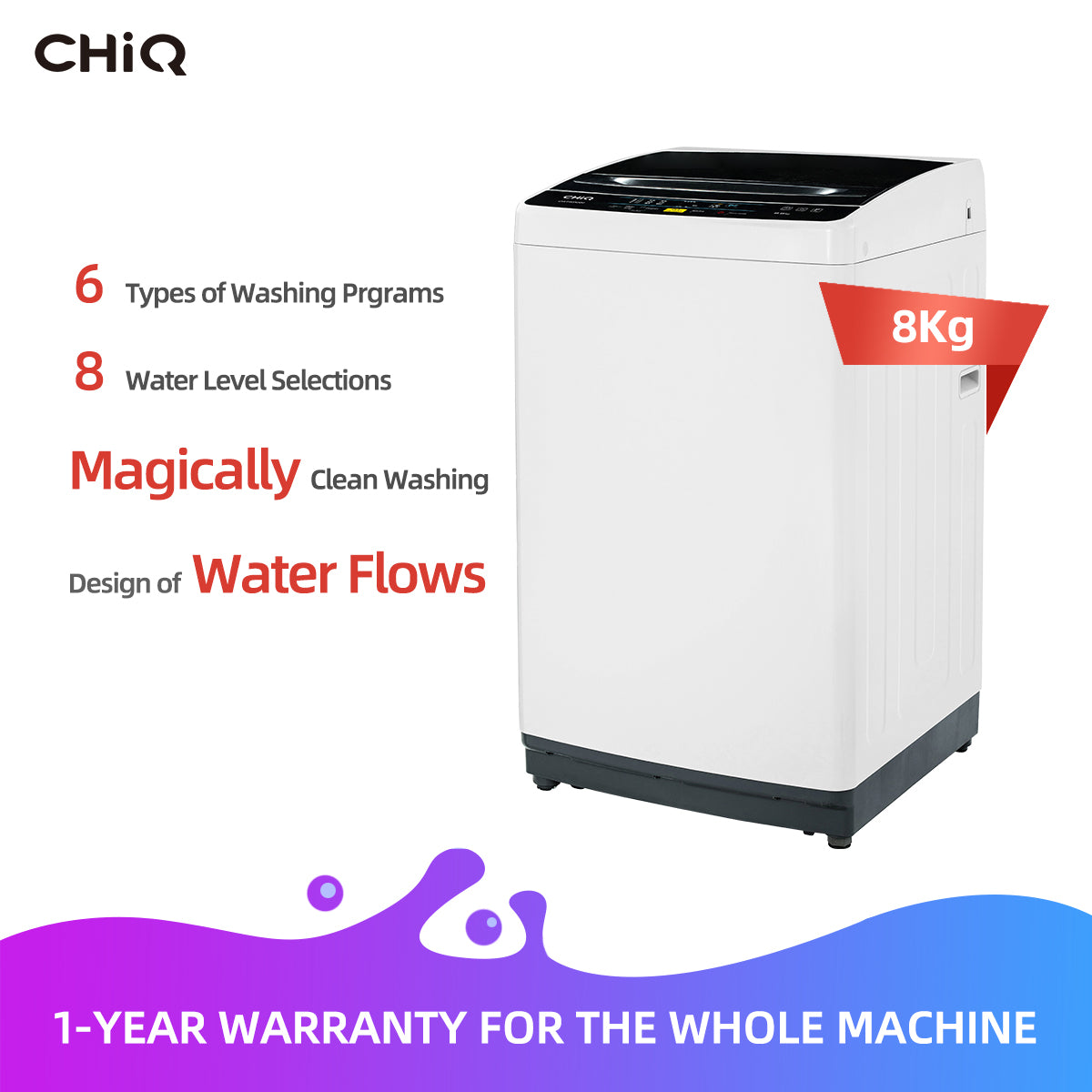 CHIQ CWT80A600 8kg Top Load Automatic Washing Machine ChiQ