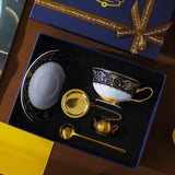 CUPURA Hano - CCS38 Luxury Bone China Tea Cup Set with Saucer Spoon and Strainer Floral Design Light Luxury European Style Gift Box Set Bohemian Powder Blue Classical Blue Rose Angel