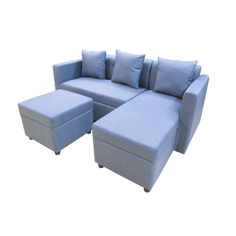 MELO Mini L-Shape Fabric Sofa with Ottoman Affordahome