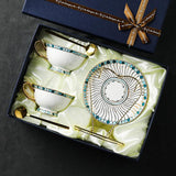 CUPURA Niro - CCS20 Luxury Bone China Tea Cup Set with Saucer Spoon and Strainer Floral Design Light Luxury European Style Gift Box Set Bohemian Powder Blue Classical Blue Rose Angel