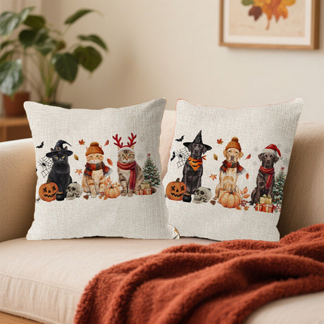 LOOMA Alto - APN30  Linen Throw Pillow Cushion 30x50cm 45x45cm Puppy and Kitten Print Decorative Pillowcase Soft Cover for Sofa Bed Living Room Home Decor Autumn Christmas Design
