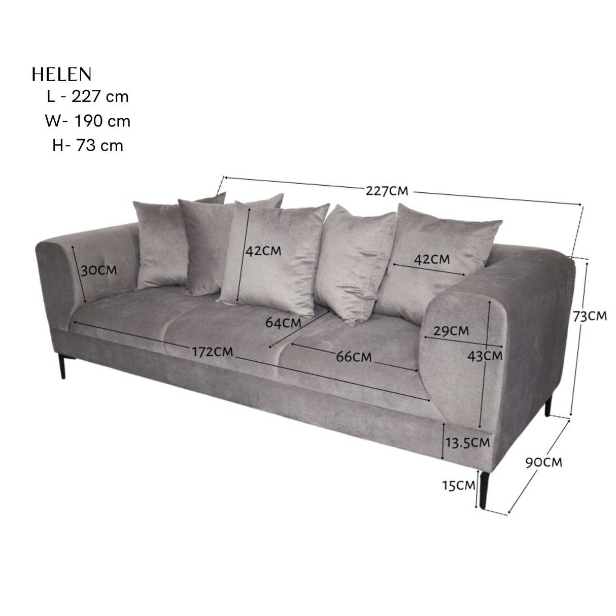 HELEN 3-Seater Fabric Sofa Furnigo