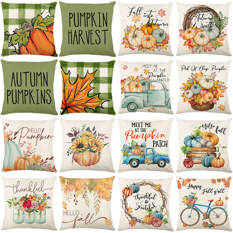 Looma Pumpkina - Halloween Pumpkin Pillow Cover with Maple Leaf & Bicycle Design | Decorative Cushion - Sofa, Bedroom & Home Looma