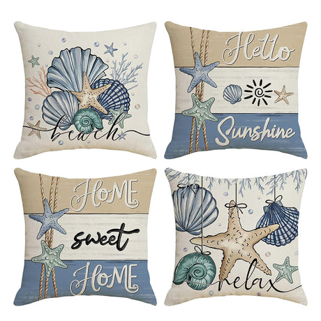 Looma- Reg - Ocean Scallop Linen Throw Pillow Cover – Coastal Single-Sided Printed Cushion for Sofa, Car & Living Room Décor Looma