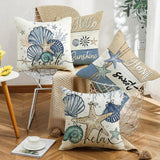 Looma- Reg - Ocean Scallop Linen Throw Pillow Cover – Coastal Single-Sided Printed Cushion for Sofa, Car & Living Room Décor Looma