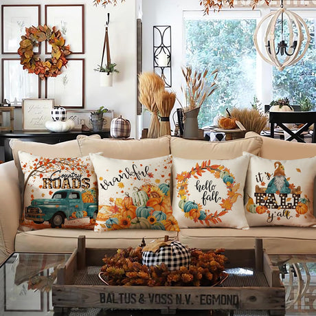Looma Anne - Thanksgiving Pumpkin Throw Pillow Cover – Autumn Farmhouse Decorative Cushion - Sofa, Living Room & Home Décor Looma