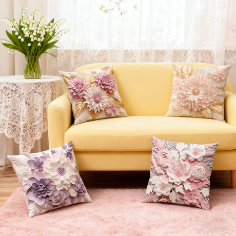 Looma Flora - Stereo Floral Pillow Cover – Elegant Textured Flower Cushion Case - Sofa, Bed & Home Decor Looma