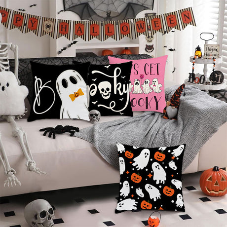 Looma Boo - Halloween Ghost Print Pillow Cover – Spooky Party Cushion Case - Sofa, Home & Holiday Decor Looma