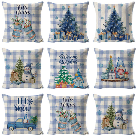 Looma Blue - Christmas Pillow Cover – Snowman & Tree Print Festive Cushion Case for Sofa & Holiday Home Decor Looma