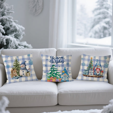 Looma Blue - Christmas Pillow Cover – Snowman & Tree Print Festive Cushion Case for Sofa & Holiday Home Decor Looma