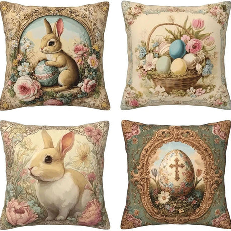 Looma Bunny - Pillow Cover – Cute Rabbit & Egg Floral Cushion Case - Sofa, Living Room & Spring Home Decor Looma