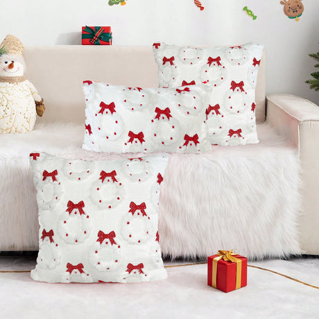 Looma Retro - Christmas Plush Pillow Cover – Embroidered Garland & Bow Cushion Case - Sofa & Holiday Home Decor Looma