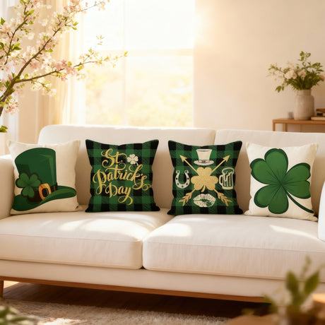 Looma Emera - St. Patricks Day Clover Pillow Cover – Lucky Green Cushion Case - Xm422 - Sofa, Living Room & Festive Home Decor Looma