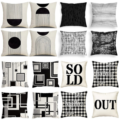 Looma Mono - Black & White Abstract Linen Pillow Cover – Minimalist Line Art Cushion Case - W0060 - Sofa, Living Room & Office Decor Looma