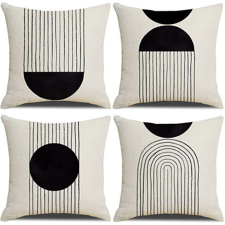 Looma Mono - Black & White Abstract Linen Pillow Cover – Minimalist Line Art Cushion Case - W0060 - Sofa, Living Room & Office Decor Looma