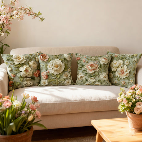 Looma Flora - Plush Pillow Cover – Super Soft Plant Flower Cushion Case for Sofa, Living Room & Home Decor Looma