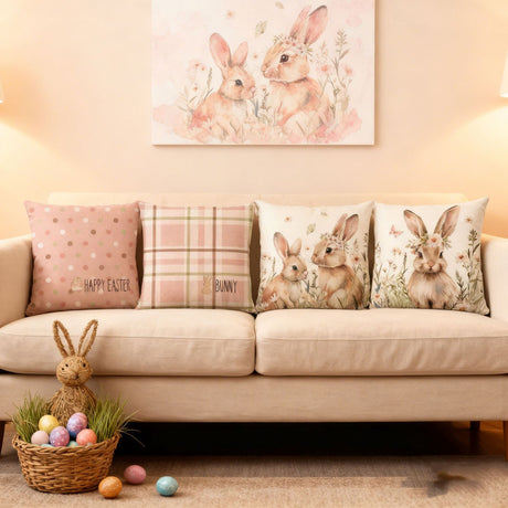 Looma Kyl - Easter Floral Rabbit Print Pillowcase – Linen Decorative Cushion Cover for Living Room Sofa Home Styling - Living Room, Bedroom, Sofa Area Looma