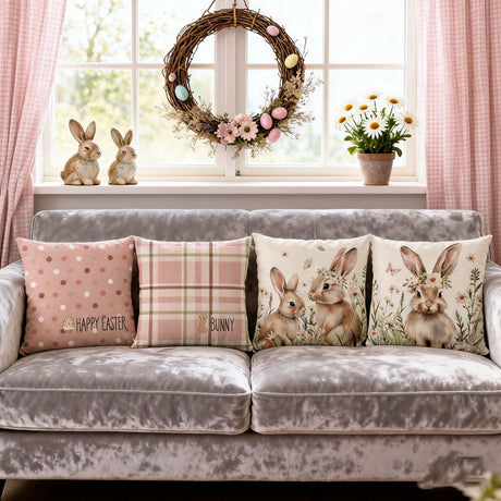 Looma Kyl - Easter Floral Rabbit Print Pillowcase – Linen Decorative Cushion Cover for Living Room Sofa Home Styling - Living Room, Bedroom, Sofa Area Looma