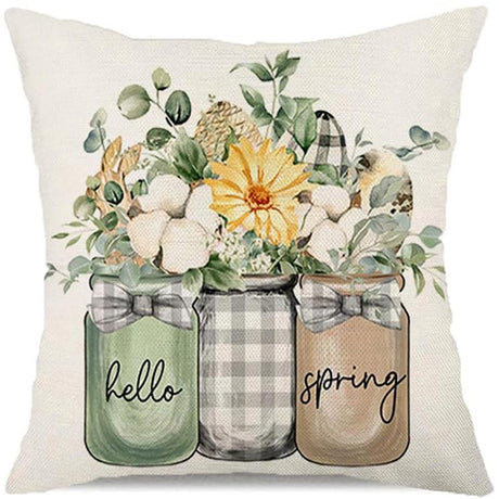 Looma May - Easter Bunny & Egg Pattern Pillow Cover – Spring Linen Cushion for Living Room Sofa Home Decoration - Living Room, Bedroom, Sofa Area Looma
