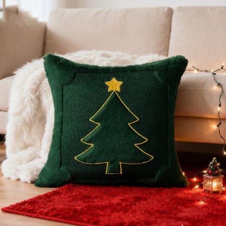 Looma Pilloza - Christmas Tree Embroidered Pillow Cover – Stereo Star Decorative Cushion for Living Room Sofa & Party Decor - Living Room, Bedroom, Sofa Area Looma