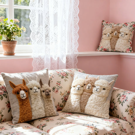 Looma Pilano - Cute Alpaca Print Pillow Cover – Soft Decorative Cushion for Sofa & Bedside | Custom Label Available - Living Room, Bedroom, Kids Room Looma