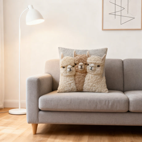 Looma Pilano - Cute Alpaca Print Pillow Cover – Soft Decorative Cushion for Sofa & Bedside | Custom Label Available - Living Room, Bedroom, Kids Room Looma