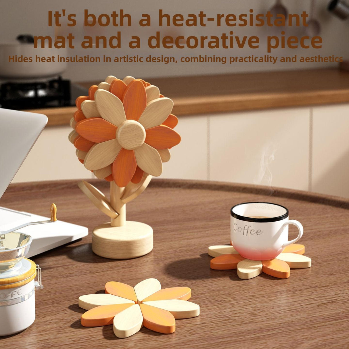 Timberra - Misty - SunBloom Wooden Heat-Proof Placemat - Dining Room / Kitchen Timberra