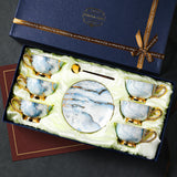 CUPURA Ollo - CCS28 Luxury Bone China Tea Cup Set with Saucer Spoon and Strainer Floral Design Light Luxury European Style Gift Box Set Bohemian Powder Blue Classical Blue Rose Angel