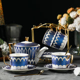 CUPURA Garo - CCS37 Luxury Bone China Tea Cup Set with Saucer Spoon and Strainer Floral Design Light Luxury European Style Gift Box Set Bohemian Powder Blue Classical Blue Rose Angel